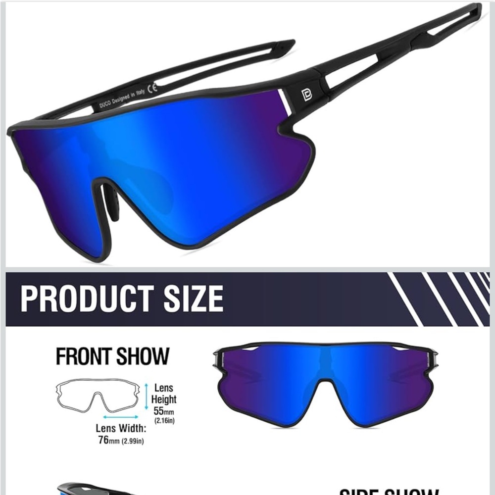 Men's Black and Blue Sunglasses with Case